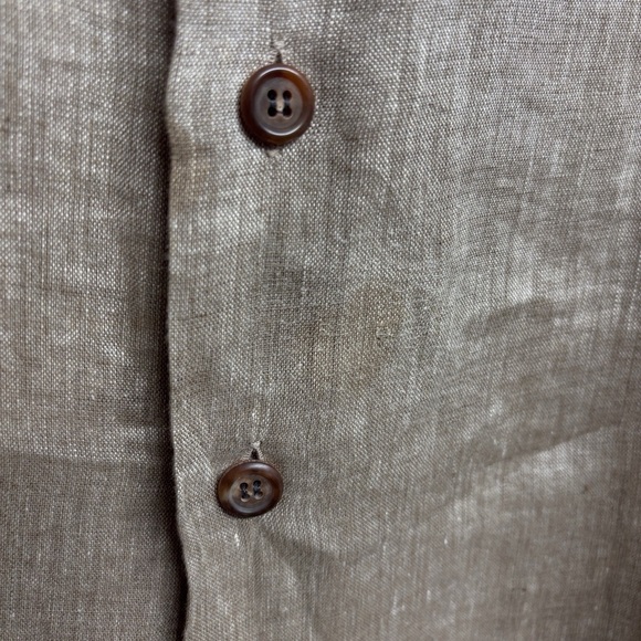 AT Anthony Tarassi 100% Linen Brown  Tan Button Down Shirt Woven Back Detail - Picture 3 of 9